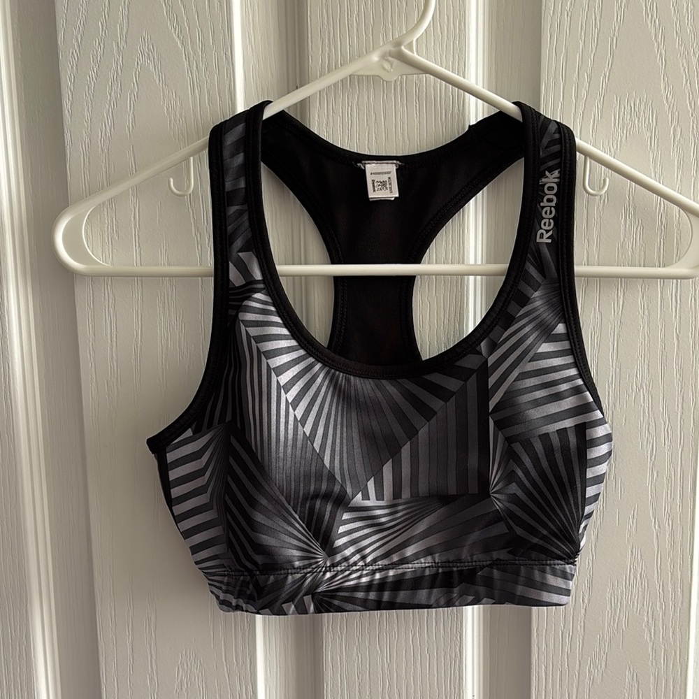 Reebok Black and Gray Geometric Sports Bra - Picture 1 of 5